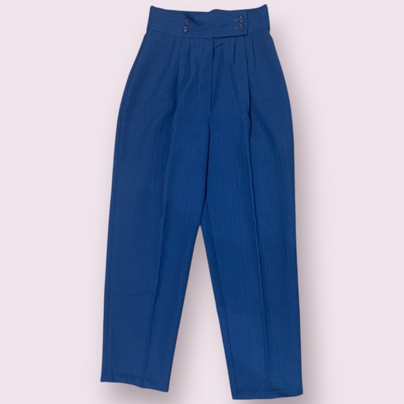 Pants - Vintage High Waisted Blue Pinstripe Pleated Trousers Size 8 Fits XS Small